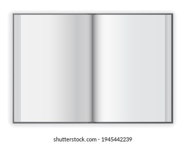 Opened blank book with white paper page design template with gray cover