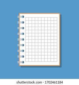 opened blank notebook with squared sheet, flat vector illustration