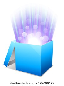 Opened blue box with bright glow.
