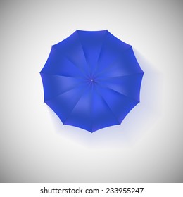 Opened Blue Umbrella, Top View, Closeup. Vector Illustration.