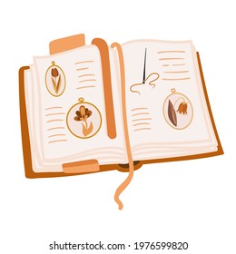 opened book about embroidery on the white background