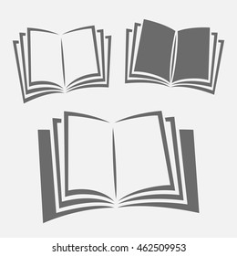 Opened book black and white vector icon set. Education concept symbol.