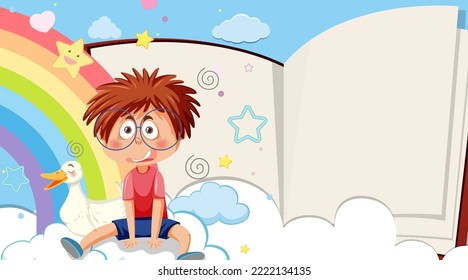 Opened book with blank page template illustration