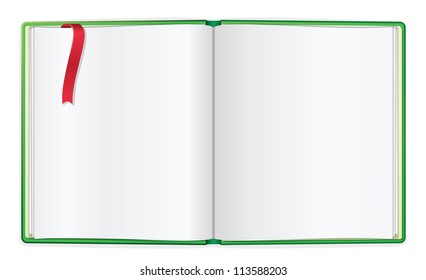 Opened book with blank pages and bookmark