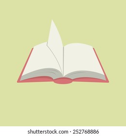 Opened book with blank pages. Isolated on yellow background. Vector illustration, eps 8.
