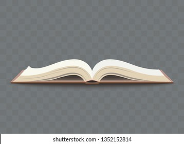 Opened book with blank pages on transparent background. School education illustration. Vector