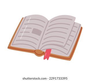 Opened book with bookmark. School education, bookstore, library cartoon vector illustration