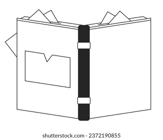 Opened book with bookmarks flat monochrome isolated vector object. Reading. Education. Editable black and white line art drawing. Simple outline spot illustration for web graphic design