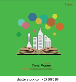 Opened book with building.real estate background.building.vector illustration.