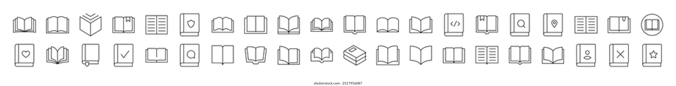 Opened Book Bundle of Thin Icons. Editable Stroke. Suitable for Web Sites, Books, Cards, Apps 