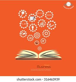 Opened book with business concept icons.business icon.vector illustration.