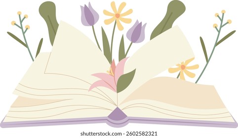Opened Book With Flowers Vector Illustration