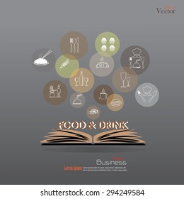 Opened book with food and drink icon.food and drink.vector illustration.