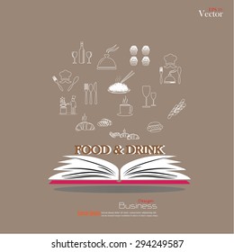 Opened book with food and drink icon.food and drink.vector illustration.