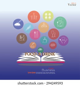 Opened book with food and drink icon.food and drink.vector illustration.