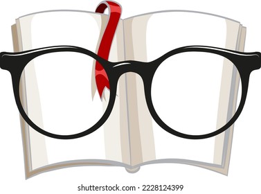Libro abierto con ilustración de gafas