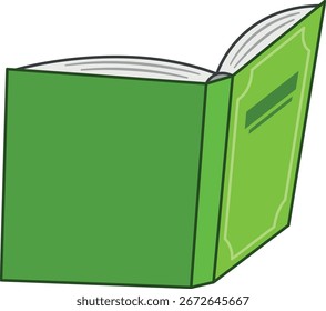 Geöffnetes Buch mit grünem Hardcover