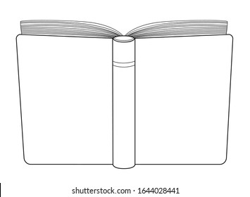 El libro abierto tiene una portada para el espectador. Cubierta del libro - plantilla vectorial para colorear. Abra la tapa del diario o del libro de esbozo con espacio para copiar su contenido. Esquema.