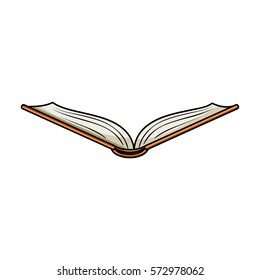 Opened book icon in cartoon style isolated on white background. Books symbol stock vector illustration.