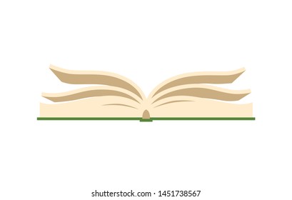 Opened book icon. Book with hard cover lying on flat surface. Symbol of knowledge, source of wisdom, library, study at school or university, old Bible. Education concept. Flat vector illustration.