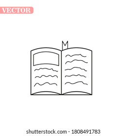 Opened book icon in outline style isolated on white background. Books symbol stock vector illustration.