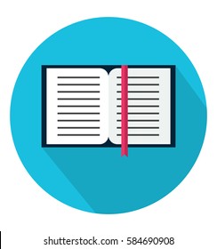 Opened book icon in trendy flat style. Flat design in stylish colors. Isolated. Long Shadow. Simple circle icon. EPS10.