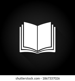 Opened book icon in white style isolated on black background. Books symbol stock vector illustration.
