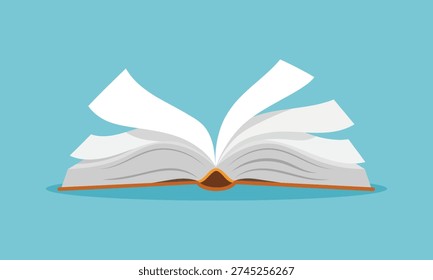 Opened book illustration. Open book with pages fluttering. Vector illustration.