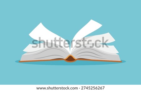 Opened book illustration. Open book with pages fluttering. Vector illustration.