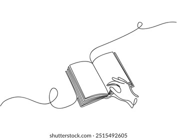 Opened Book line drawing continuous line art vector illustration