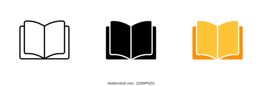 Opened book line icon. Knowledge, data, education, gain, read, reading, textbook, text, learn, literature, fiction, non fiction. Vector icon in line, black and colorful style on white background