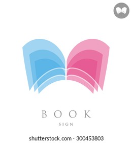 Opened book logo template, conceptual sign, 3d vector on white background, eps 10