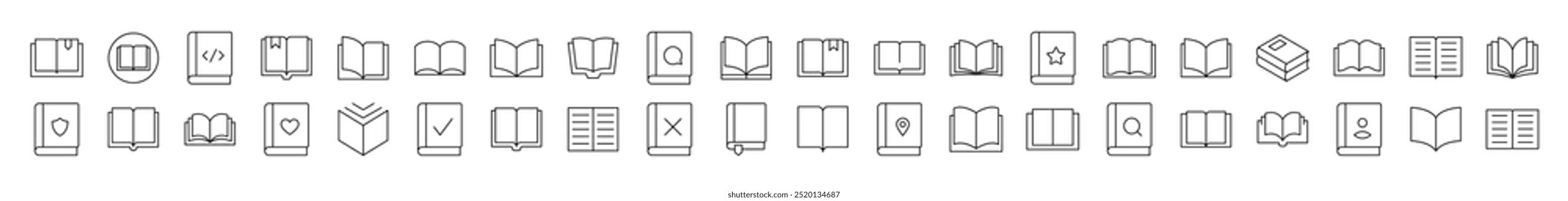 Opened Book Outline Simple Linear Image Collection. Editable Stroke. Suitable for Web Sites, Books, Cards, Apps