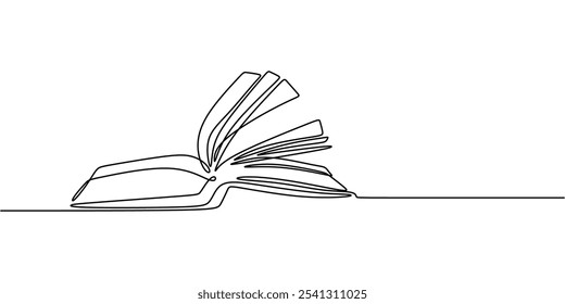 Opened Book Page. Continuous One Line Drawing Depicting Education Concept in Minimalist Hand-Drawn Design.