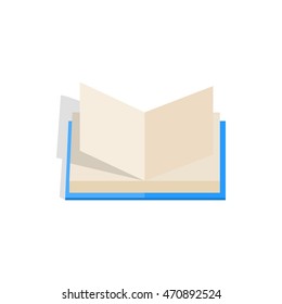 Opened book with pages fluttering icon in isometric 3d style on a white background