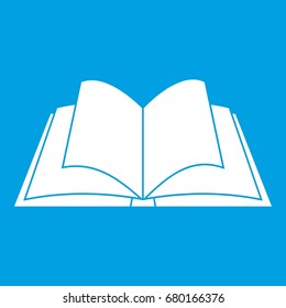 Opened book with pages fluttering icon white isolated on blue background vector illustration