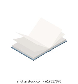 opened book with pages fluttering In Isometric Style Isolated On White Background. Created For Mobile, Web, Decor, Print Products, Application