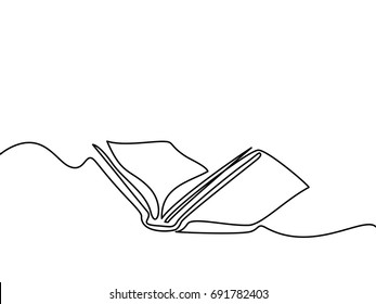 Opened book with pages isolated on white. Continuous line drawing. Vector illustration