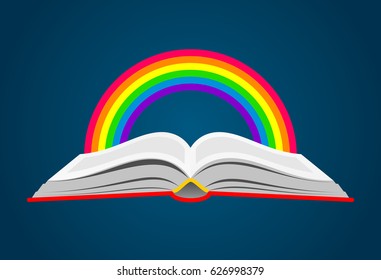 opened book with rainbow