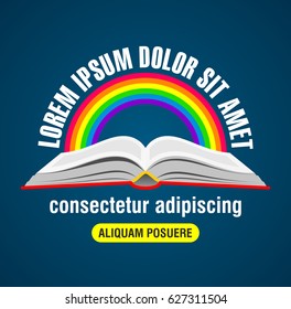 opened book with rainbow and fictional text for corporate identity or brochure design