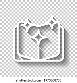 Opened book, read literature, library logo. White linear icon with editable stroke and shadow on transparent background