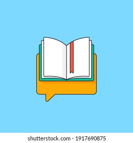Opened book with ribbon on speak bubble chat symbol vector icon illustration design