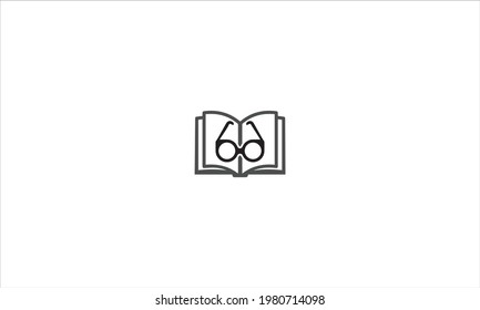 opened book with round glasses icon logo or Book with glasses vector isolated logo in minimal flat design
