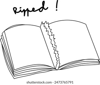 an opened book with several ripped pages illustration