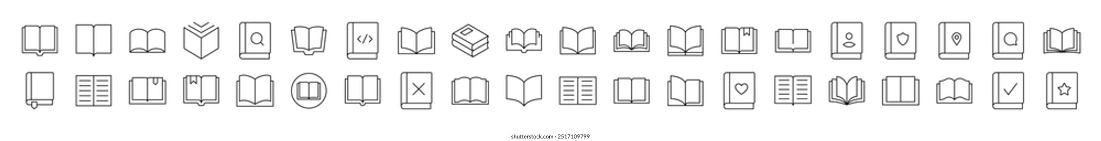 Opened Book Simple Isolated Line Icons Collection. Editable Stroke. Suitable for Web Sites, Books, Cards, Apps
