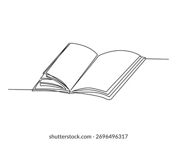 Opened Book single outline draw illustration. Continuous line art drawing of opened book for education concept. Editable stroke.