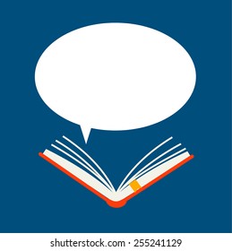 Opened book with speech bubble, vector illustration