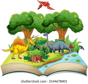 Opened Book Various Dinosaurs Cartoon Illustration Stock Vector ...