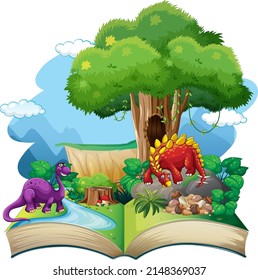 Opened Book Various Dinosaurs Cartoon Illustration Stock Vector ...