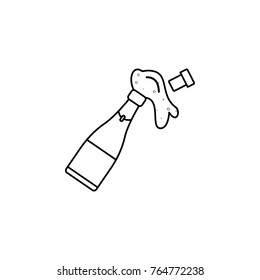 opened bottle of champagne line icon on white background
